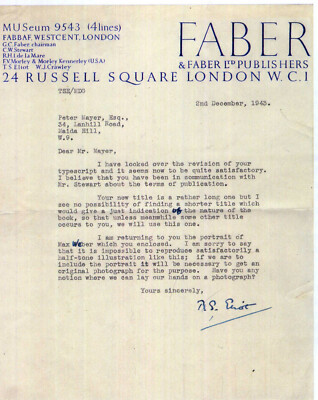 TS ELIOT Signed Letter - Author / Writer / Literature - preprint