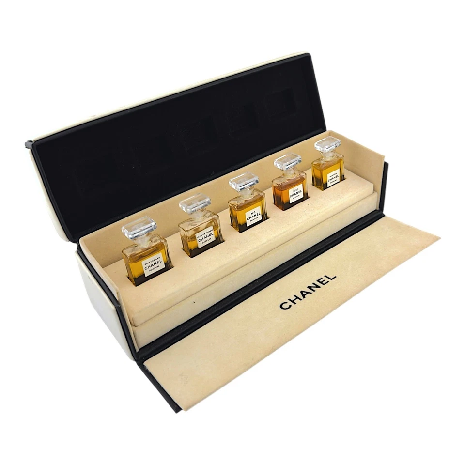 Chanel 1978 5 piezas Perfume Coffret Set Nº5 22 Gardenia Cuir Bois Vintage Nuevo en caja Francia Foto 2 de 4