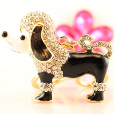Gold Puppy Dog Keychain Rhinestone Crystal Charm Cute Pet Animal Gift 01287
