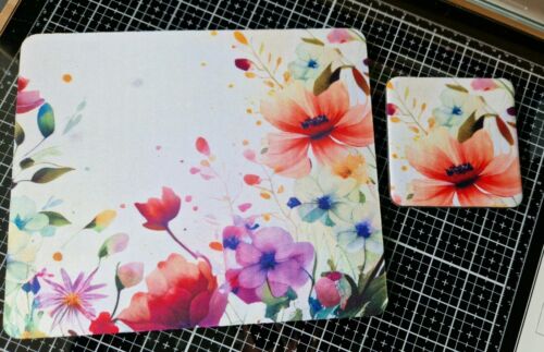 Watercolour floral mousemat and coaster gift set - Picture 1 of 3
