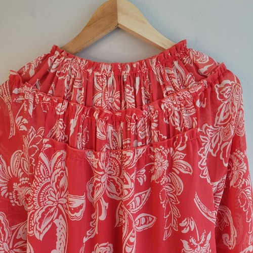 NWT Evereve Hayden Chiffon Gathered Blouse Orange /White SZ XS - Picture 8 of 17