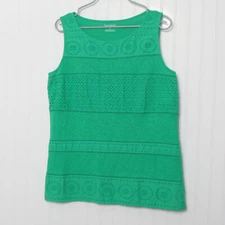 Talbots Green Sleeveless Boat Neck Eyelet Cotton Knit Top 1x