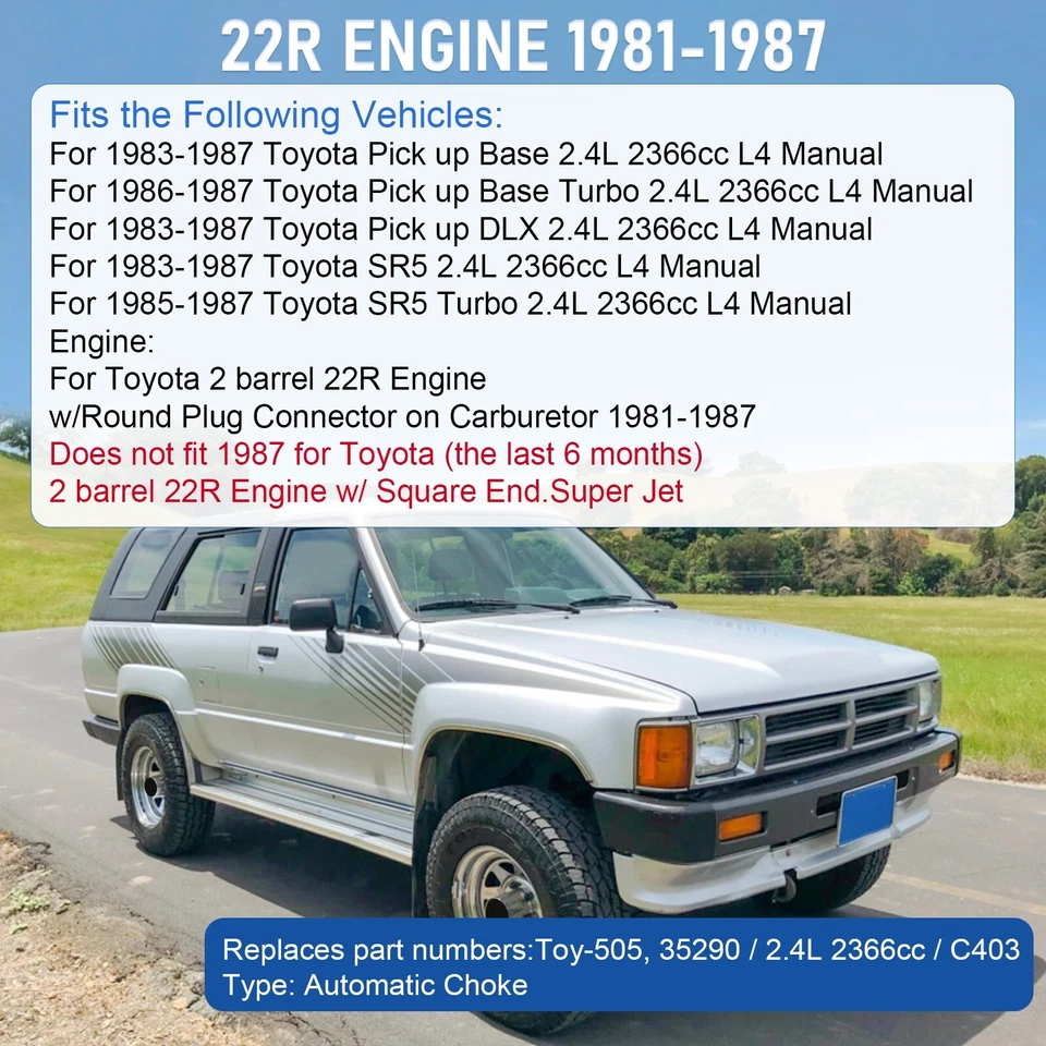 Carburador de motor 22R adecuado para camioneta Toyota 1981-1995 21100-35520 L4 L6 V6 Foto 3 de 4