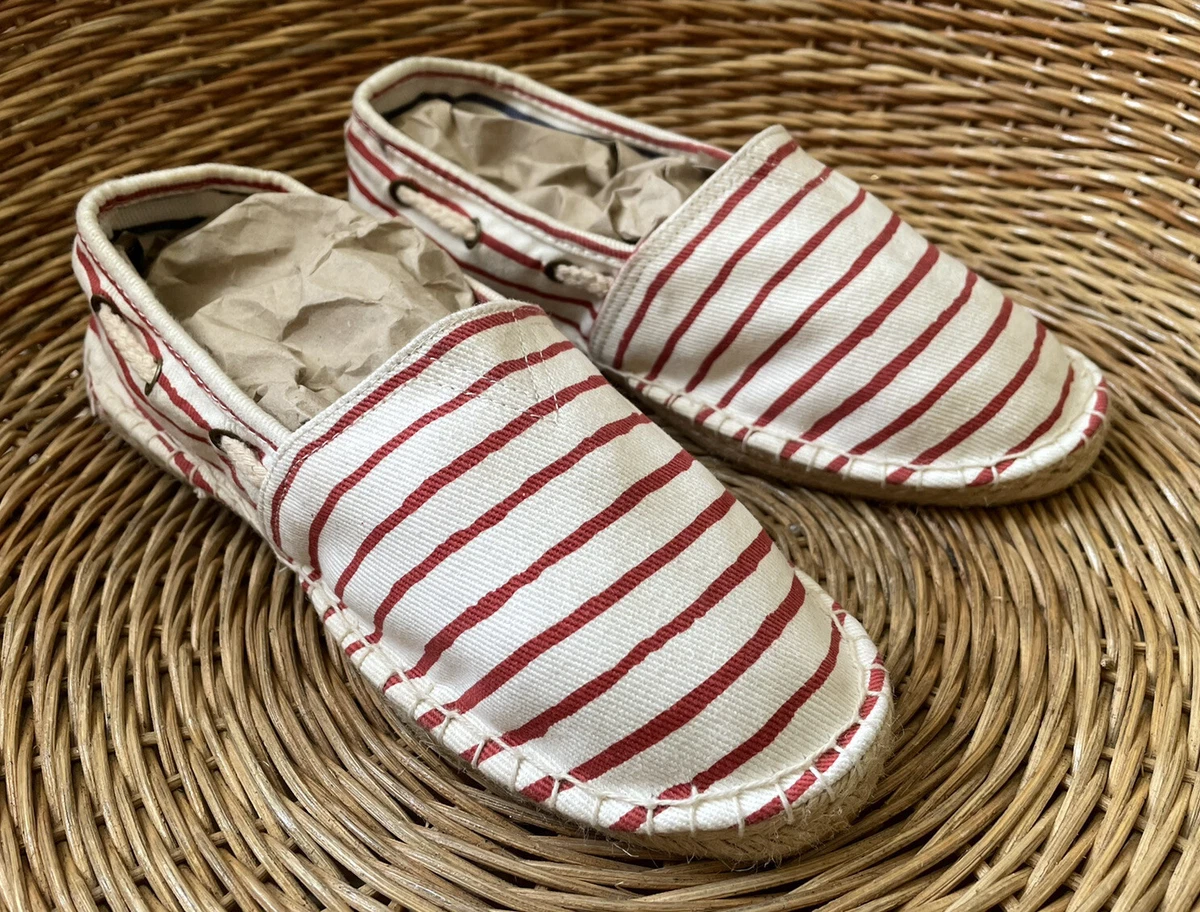 OFFICE Women's Red & Ivory Striped Canvas Flat Espadrilles Shoes UK 8  EU 42 NEW