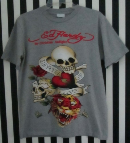 CAMISETA GRIS DE 2 CARAS DE COLECCIÓN ED HARDY DE CHRISTIAN AUDIGIER *DEATH OF LOVE* PARA HOMBRE L - Imagen 8 de 8