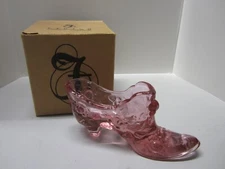 Fenton Art Glass  Madras Slipper Shoe Embossed Flowers with Box 9295 PJ