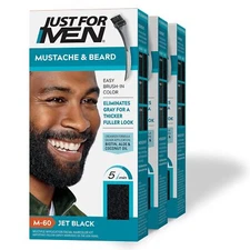 Just For Men Mustache and Beard Hair Color Jet Black M60 3 Pack Easy Application