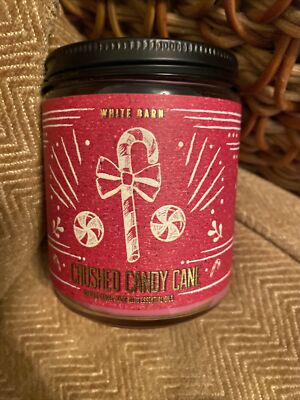 Bath & Body Works zerkleinerte Zuckerstange Glas Kerze 7 Unzen Einzeldocht weiß Scheune neu
