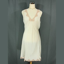 Vintage Barbizon Satin Lace Trim Nylon Half Slip Chemise Lingerie Ivory M 1960s