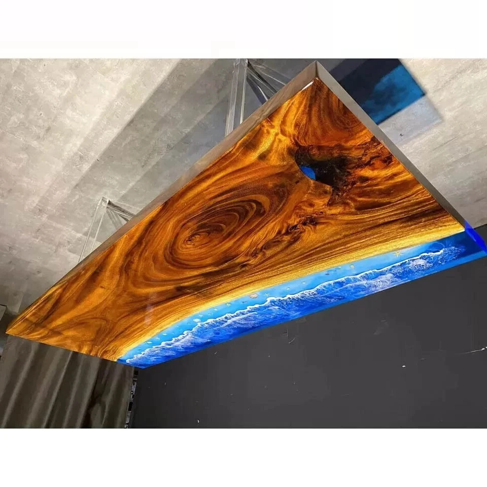 Custom Made Blue Epoxy River Table Handmade Furniture Conference Table Home Deco - Image 3 of 4