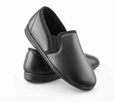 Mens Faux Leather Slip On Cosy Comfy Indoor Twin Gusset Slippers Shoes Size