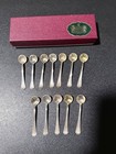 12 Antique Mechanics Sterling Silver Salt Spoons Alfred Bourgeois Box 41g⁠ — photo 1