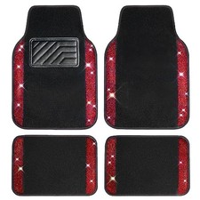 Bling Diamond Car Floor Mats, Shining Rhinestone Carpet Sparkly Red Diamond