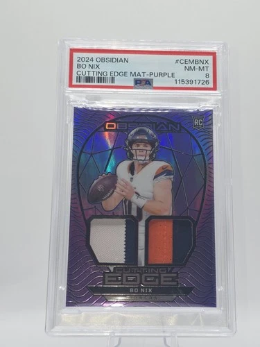 Bo Nix 2024 Obsidian Cutting Edge Mat- Purple  Psa 8 49/49 Last On Print 🔥