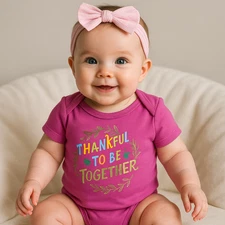 dot & ZAZZ Girls One Piece "Thankful To Be Together" Pink Thanksgiving 3-6 Mths