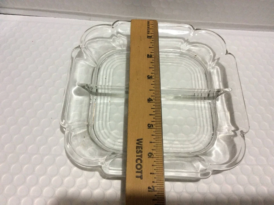 2 Part Baroque Relish Dish  Divided Etched Clear Handled - Image 3 of 4