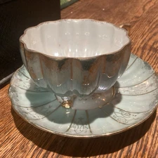 Vintage Teacup And Saucer Set Japan Footed Cup Lusterware 1950s