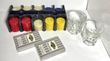 Lot-Bakelite Catalin Marbled Poker Chips caddy,2 Tropicana decks,2 Rocks Glasses