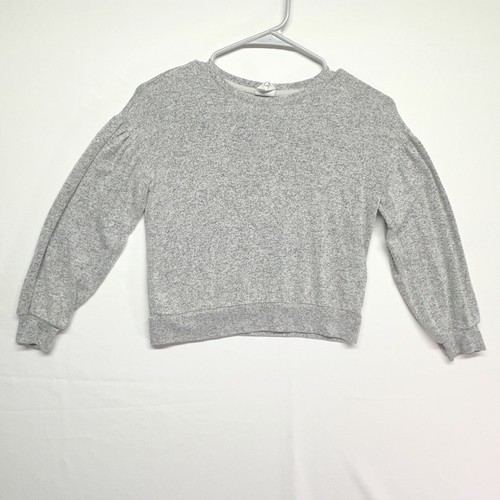 Gap Kids Gray Speckled Pullover Sweater Crewneck Puff Sleeves Girls Size S 6-7