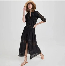 Loveshackfancy Beth Dress Black Size Large Lace Long Maxi Button Front Classic