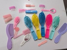 Mixed Lot of Vintage Barbie Doll Plastic Hair Brushes Assorted Colors Sizes