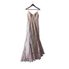 NWT Windsor Pink Embroidered Mesh Mermaid Gown Champagne Size 5