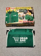 Set of 3 Grab Bag Clip to Cart Reusable Shopping Collapsible Grocery Tote Green