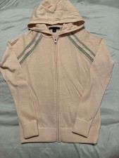 Banana Republic Pink Sweater w/Gray Accent Stripes and Hood Wool/Cashmere M