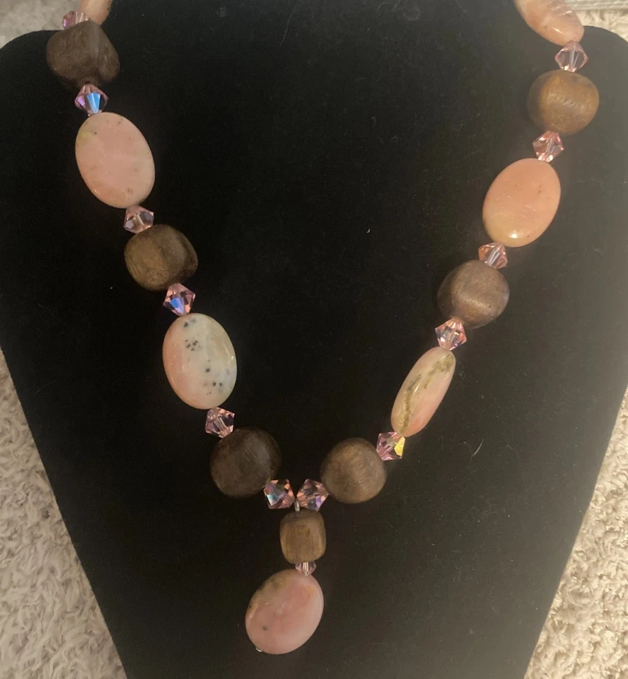 Collar Colgante Cristal Vintage Años 80 Rodonita y Bronzita Fabuloso Bronce Rosa Foto 2 de 4