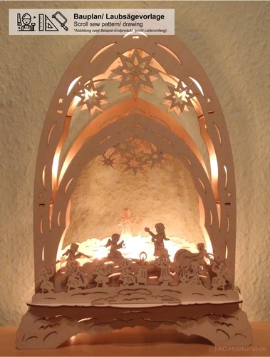 Plantilla de sierra de hoja candelabro 3D sonido del cielo ángel musical + base ángel Erzgebirge - Imagen 1 de 6