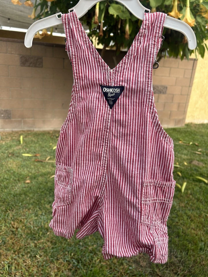 Oshkosh Bgosh Red And White Overalls Shorts - Image 3 of 4