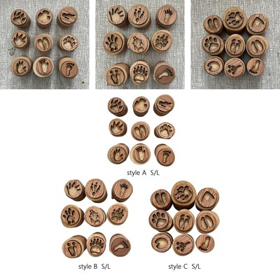 9x Wooden Stamp Set Animals Foot Print Stamp Scrapbook Animals Paw Stamp for