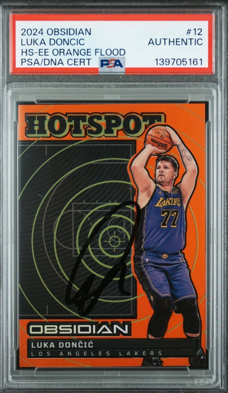Luka Don i Autographed Signed 2024 Obsidian Hotspot Orange Flood Luka Doncic Lakers Auto /99 PSA 