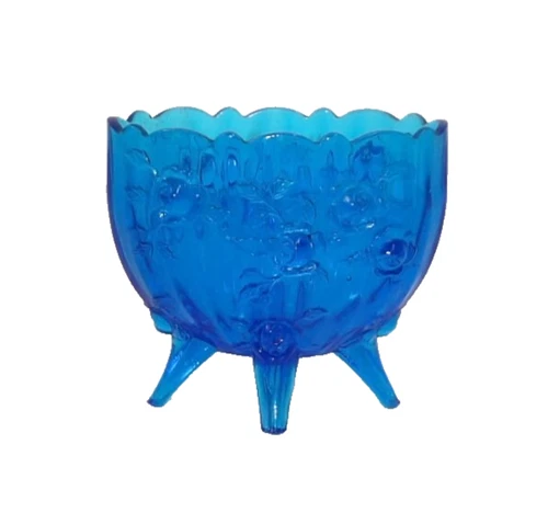 Fenton Cabbage Rose Colonial Blue Glass Footed Oval Vase