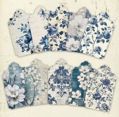 10 x Small Vintage Blue Floral Flower Gift Tags 7x4cm Presents Gifts Thank You - image 1 of 4