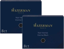 Waterman Paris Fountain Pen Ink Cartridges Refill Intense Black Pack of 2