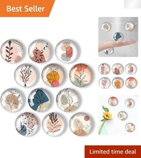 Vibrant 12 Pcs Round Glass Refrigerator Magnets - Cute Artistic Plant Patterns
