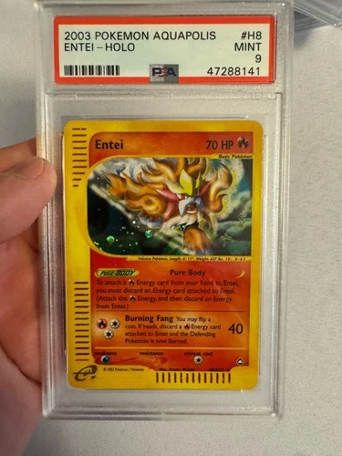 2003 Pokemon - Entei Holo Rare E Reader Aquapolis H8/H32 - PSA 9 Mint! WOTC