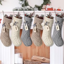 6 Pack 18'' Khaki and Cream Cable Knit Boho Christmas Stockings Novel Style