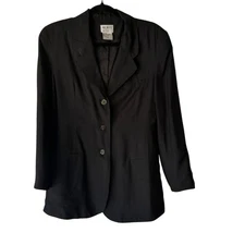 Vintage Mixit Black Silk Blazer Jacket Size 6 100% Pure Silk Classic Workwear