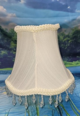 Vintage Clip Beaded Lamp Shade White Fabric Mini Chandelier Style 