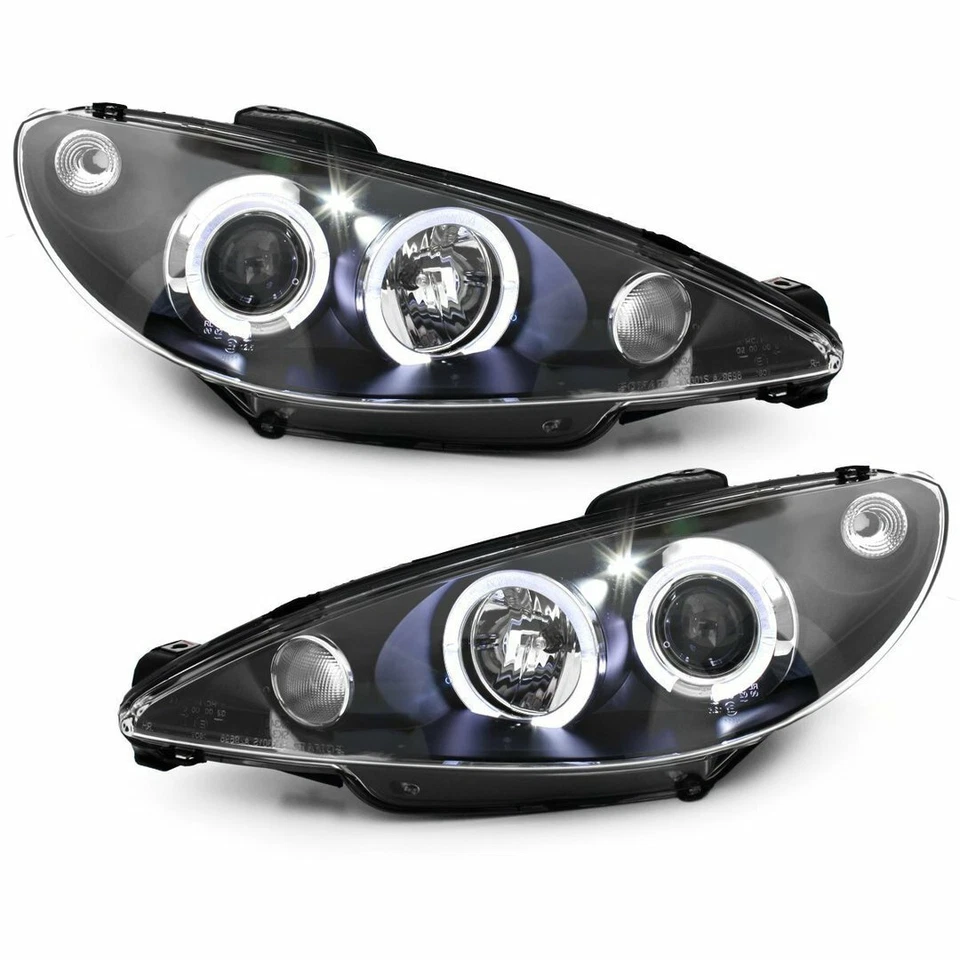 2 feux phare avant angel eyes led à fond noir PEUGEOT 206 phase 2 - Photo 1/4