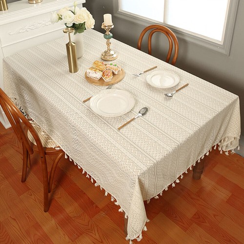 Rustic Woven Lace Tablecloth Table Cloth Cover Dining Room Farmhouse Boho Decor - Picture 2 of 14