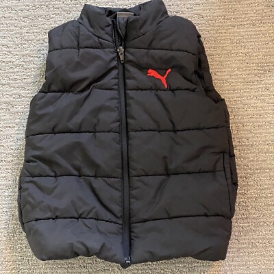 PUMA Kids Size XXS 3/4 Youth Black Puffer Vest Red Logo
