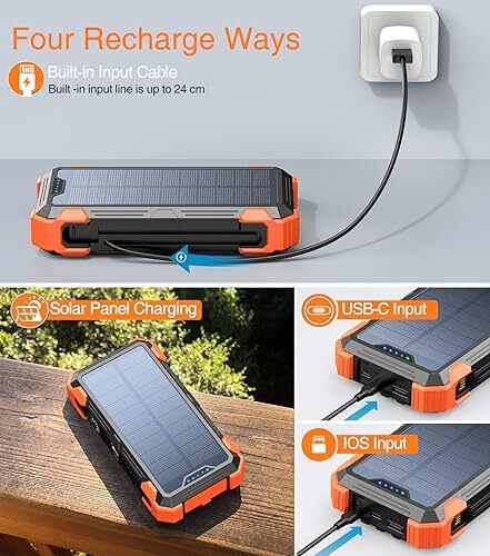 42800mAh Power Bank with Built-in 4 Cables and Thermometer in Orange