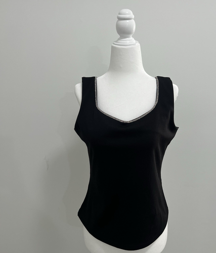 Nicole Miller Very Black Tank With Faux Diamonds Neckline Strech NWT Size S - Picture 2 of 11