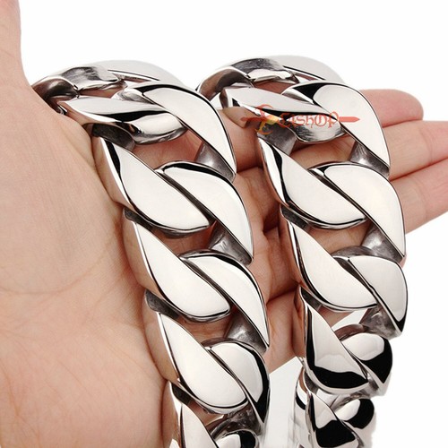 Men's Thick Heavy Chain Stainless Steel Cuban Link Necklace Bracelet 20/24/31mm - Picture 3 of 19