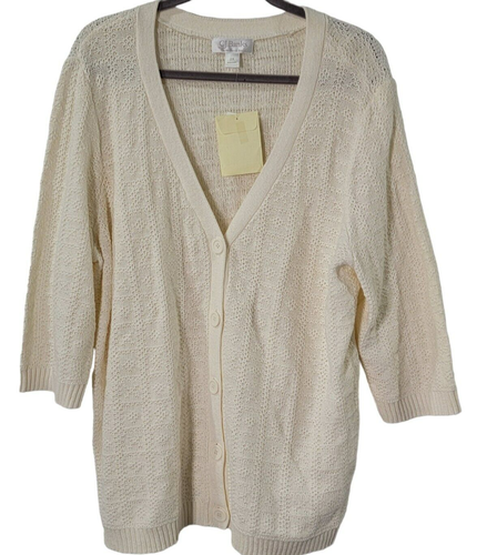CJ Banks Light Cardigan Sweater 2XL Womens Button Up Off White V Neck New Tag