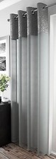 Set of 2 Ring Top Crushed Silk Border Eyelet Grey Textured Voile Curtain Panels