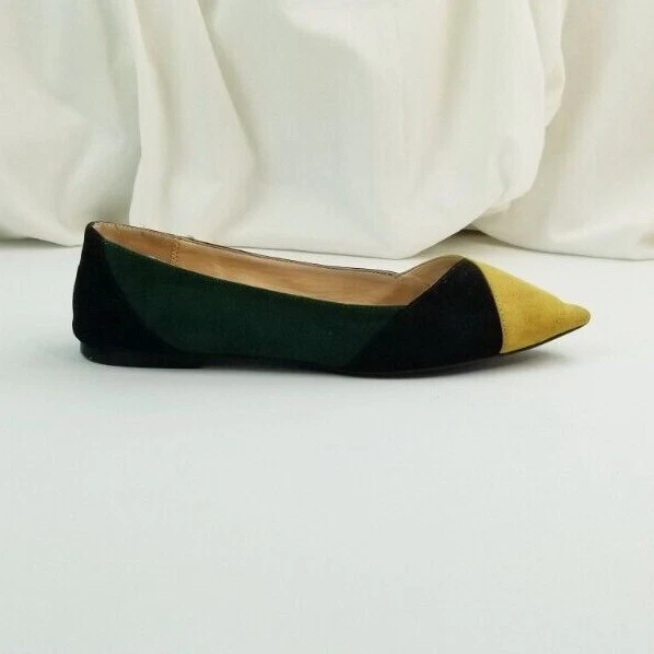 Zara Trafaluc Talla 37 (US 7-7.5) Dijon Amarillo Negro Verde Gamuza Punta Plana Foto 2 de 4